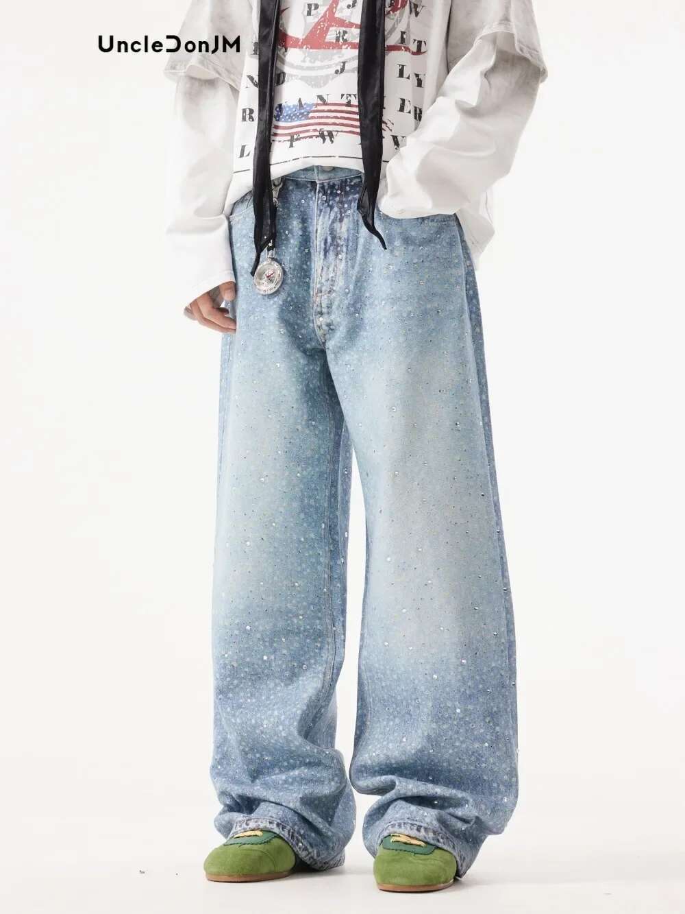 Digital Printing Flash Dia Washed Casual Straight Distressed Y2k Hombre Baggy Jeans