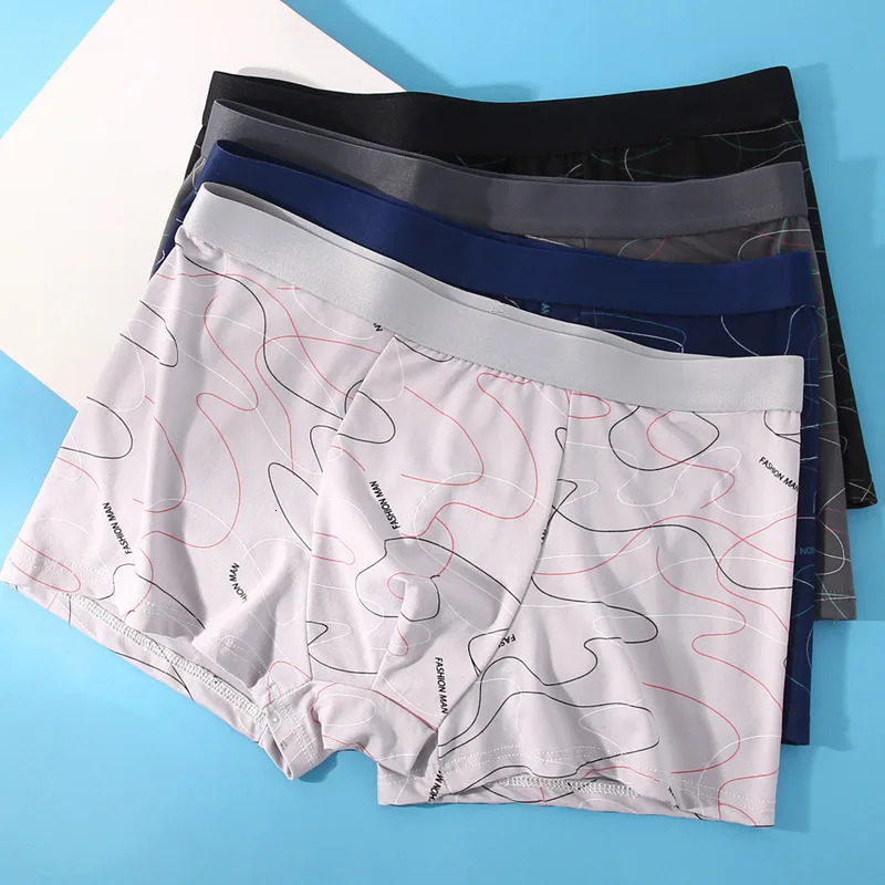 4pcslot Man Boxers Printed Underpants U Convex Panties Male Fashion Comfortable Shorts Mens Solid Breathable Underwear 100kg 250303