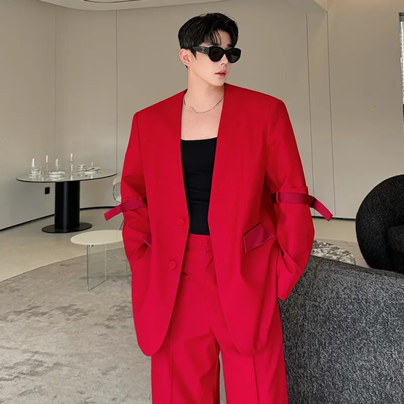 IEFB Korean Style Mens Suits Single Breasted Detachable Blazers Straight Solid Color Wide Leg Male Suit Pants Autumn 9C7738 250303