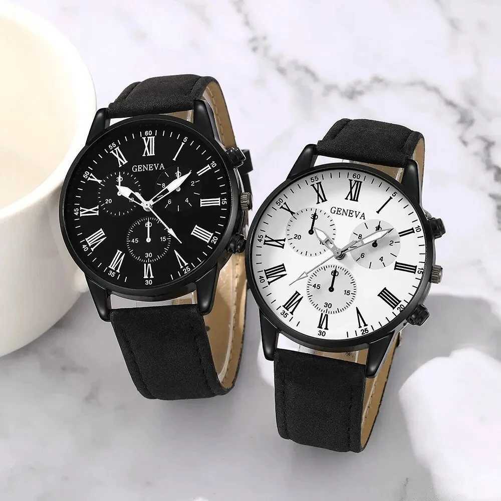 2PCS Set Couple Fashion Casual Leather es Ladies Simple Dial Quartz Wristlets Dr Clock Womens WatchXJ250304
