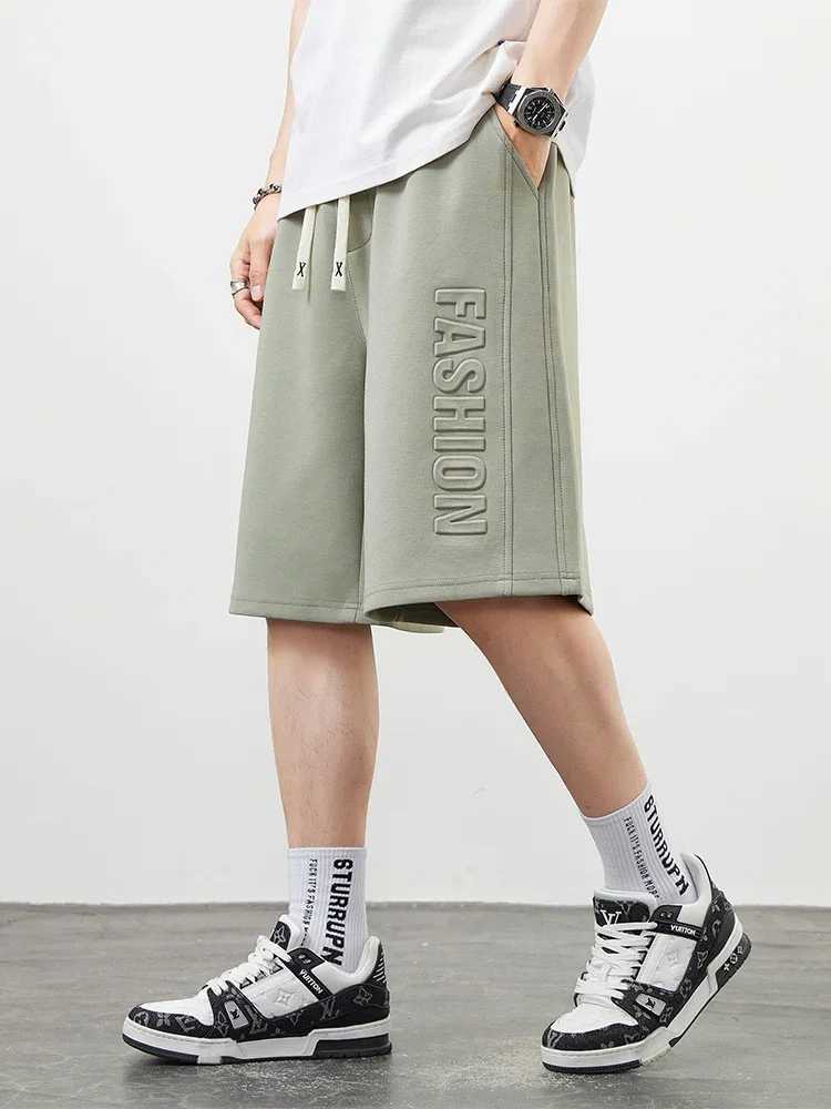 Mens Shorts Summer Clothes Fashion Letter Printed Casual Sweatpants Solid Color Loose Cotton Short Pants Male Straight ShortsT250304