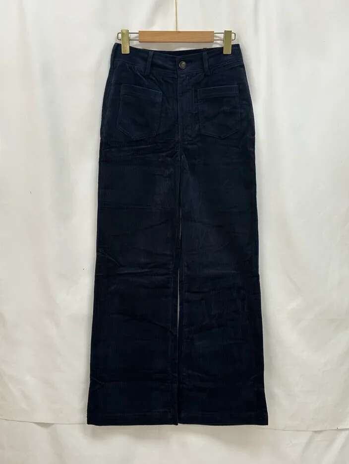 Women 2025 High-Waisted Double Pocket Corduroy Micro-Flared Wide-Leg Casual Pants