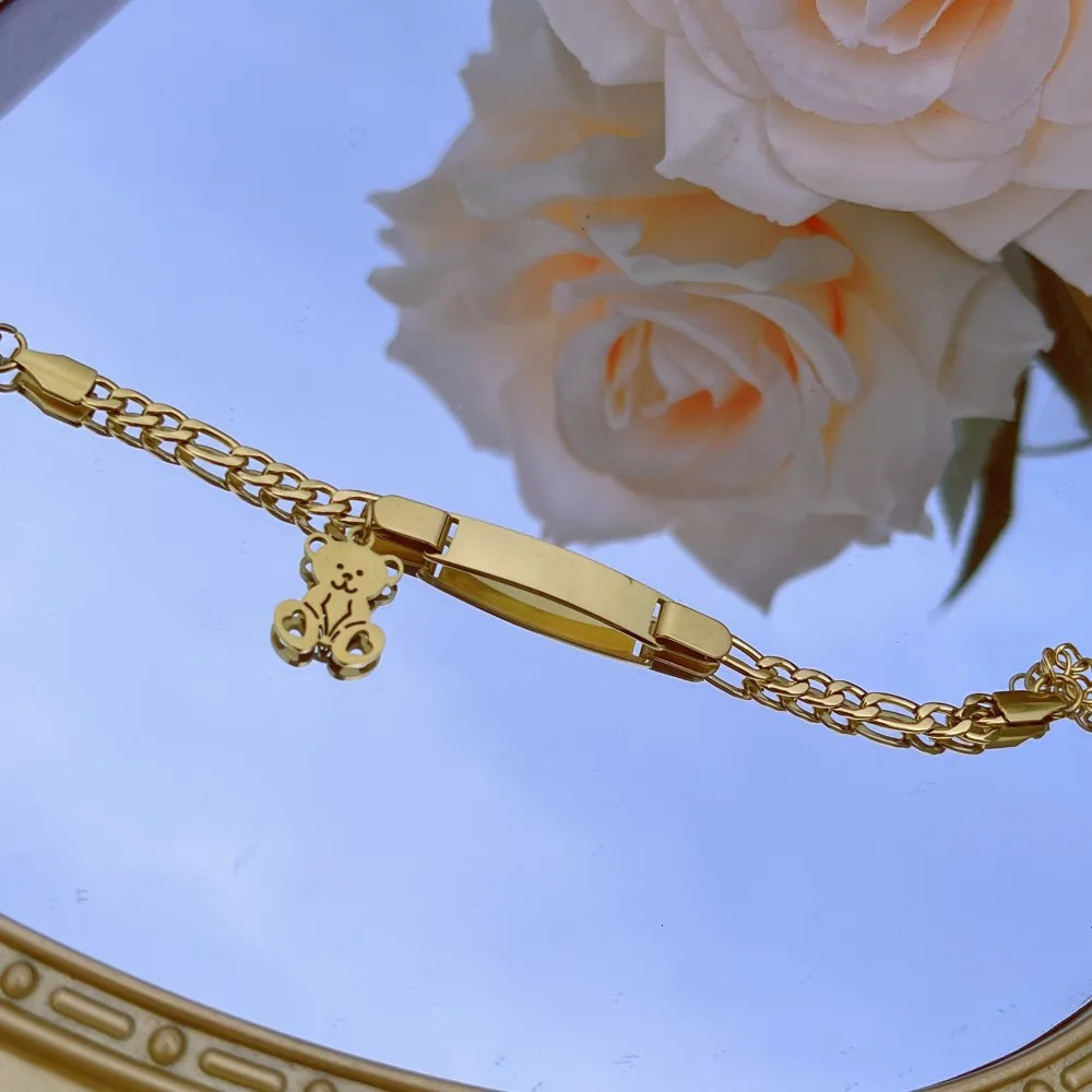 DUOYING Custom Teddy Bear Bracelet Engrave Names Personalized Pendant Charms Chain Bangles Stainless Steel For Kids Jewelry Gift 250304