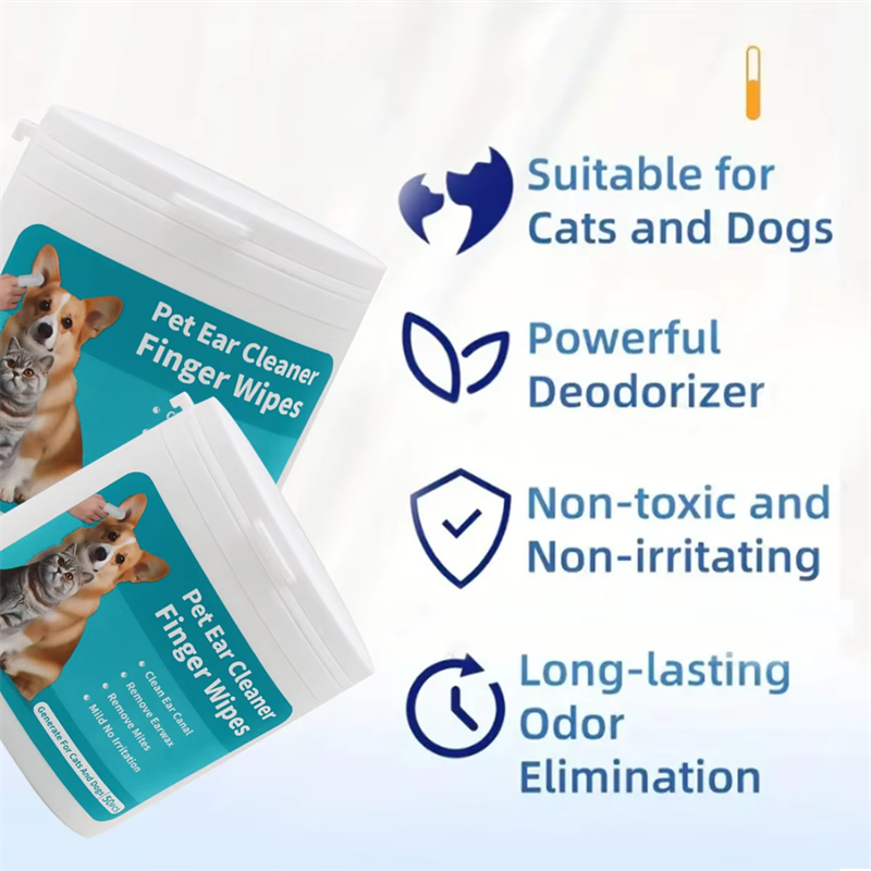 Dog Ear Cleaner Wipes Finger Wipes for Dogs Cleaning, Soothing, and Deodorizing Itchy Ears Pet Ear Relief Solution