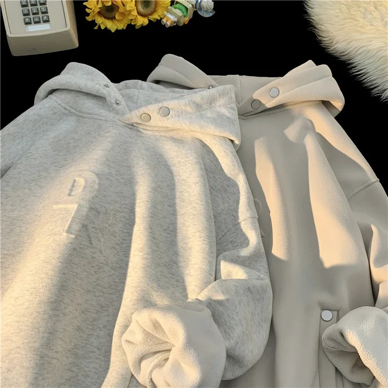 Basic Hoodie Hooded Sweatshirt Solid Color Pullover Loose Casual Unisex Fashion Padded 250304