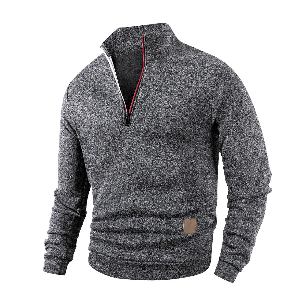 Mens Half Zipper Sweatshirt Fleece Turtleneck Pullover with Leather Label Fashion Sweaters Men Outdoor Stand Collar Long Sleeve 250304