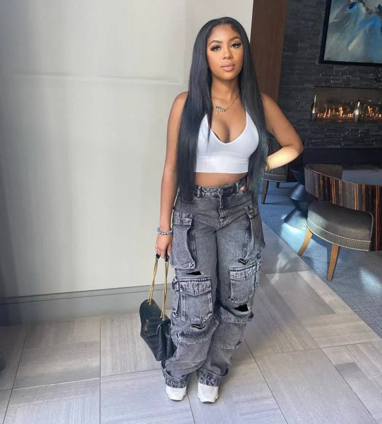 Multi Pockets Denim Straight Pants Sexy Women High Waist Elegant Streetwear Jeans Casual Trousers 250227