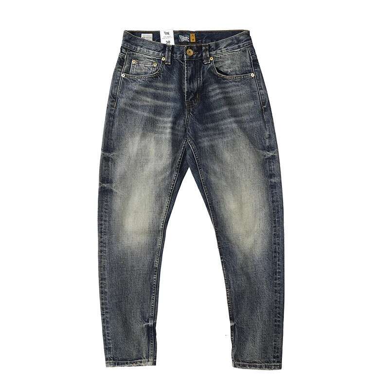 14Oz Heavy Red Tannin Small Straight Leg Red Jeans Men Washed To Make Old Pure Cotton Retro Casual Long Pants