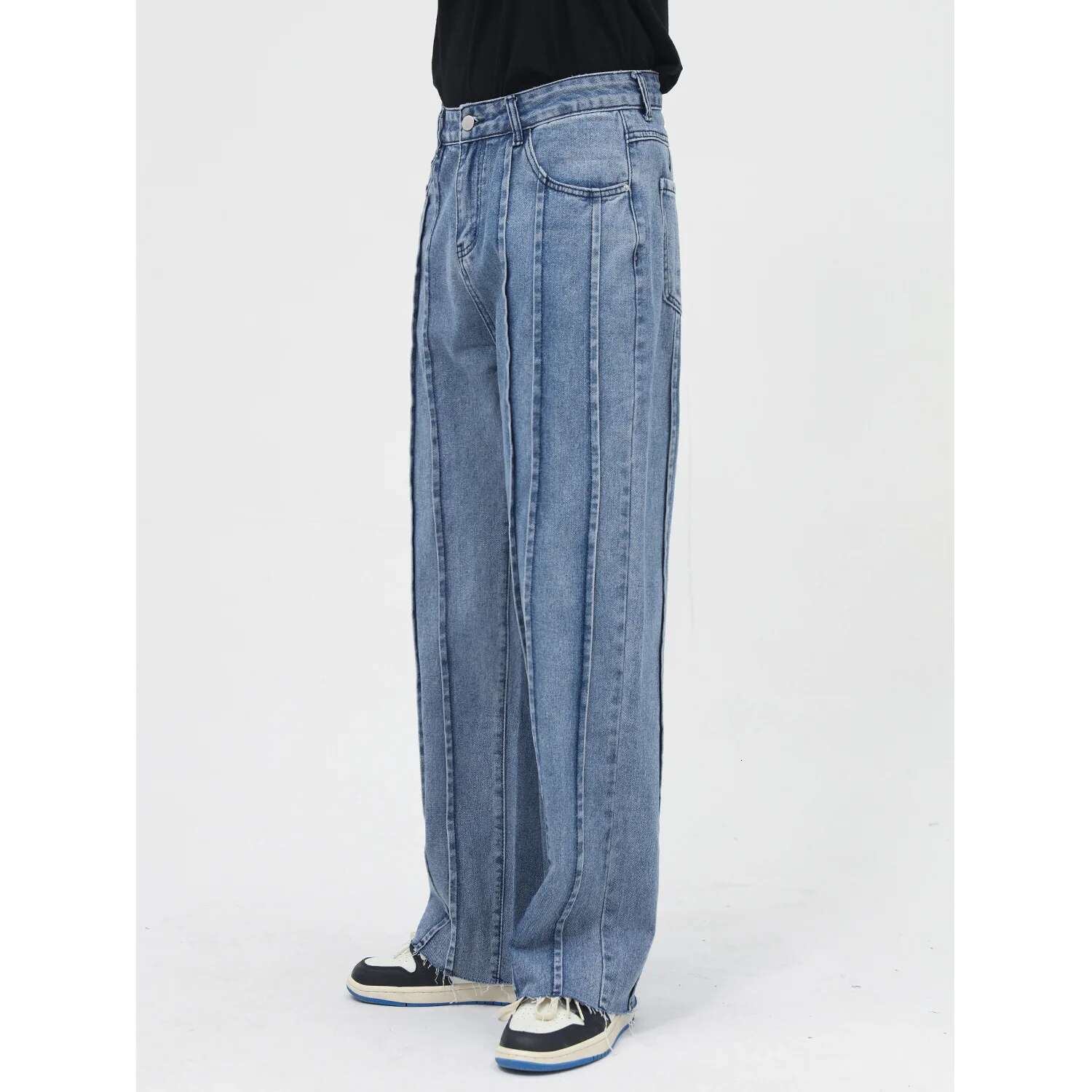 DUEWEER Men Vintage Loose Straight Pleated Jeans Baggy Haruku Denim Pants Casual Trousers Distressed Streetwear Goth Clothes