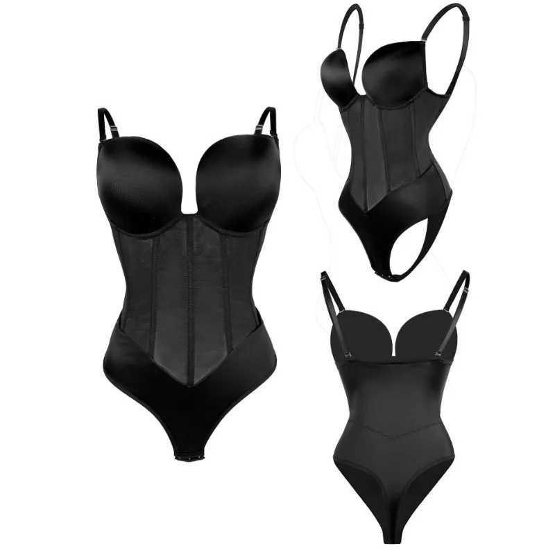 Womens shapewear compression bodysuit one-piece backless shapewear with bra tight corset weight loss waist underwearXJ250304