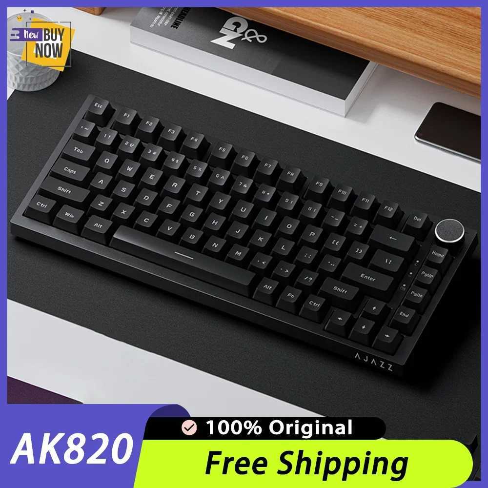 AJAZZ AK820 Pro Three Mode Hot Swap Custom Mechanical Keyboard TFT Screen Gasket Multifunctional Knob Gaming Keyboard RGB Office Z250304