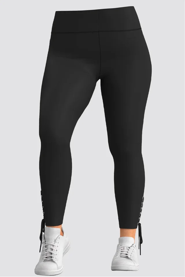 Plus Size Black Casual Leggings Pants with Lace Up Waist Clre Womens Slim TightFitting Elastic High Pencil Pant 250304