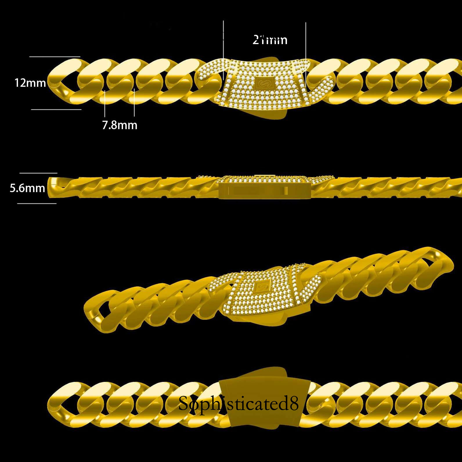 High Quality 14K Plated Monaco Sier k Necklace Iced Out VVS Moissanite Clasp Smooth Cuban Chain Jewelry