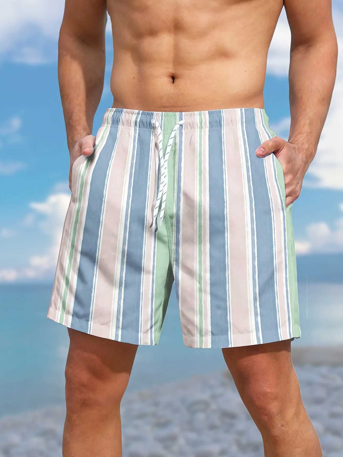 3D-Printing Mens Swim Trunks Quick Dry Mens SwimwearStreaks Swimsuit For Mens with Pockets Suit For Swim BoardT250304