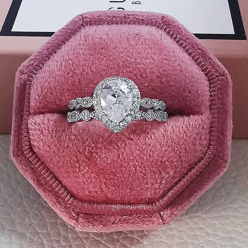 Couple Rings New pear shaped water drop inlaid zircon ring womens engagement set ring r5014 H25303