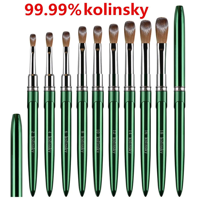 Green nail art brush Kolinsky nylon hair brush gel UV polishing tool carving painting nail chalk 250304