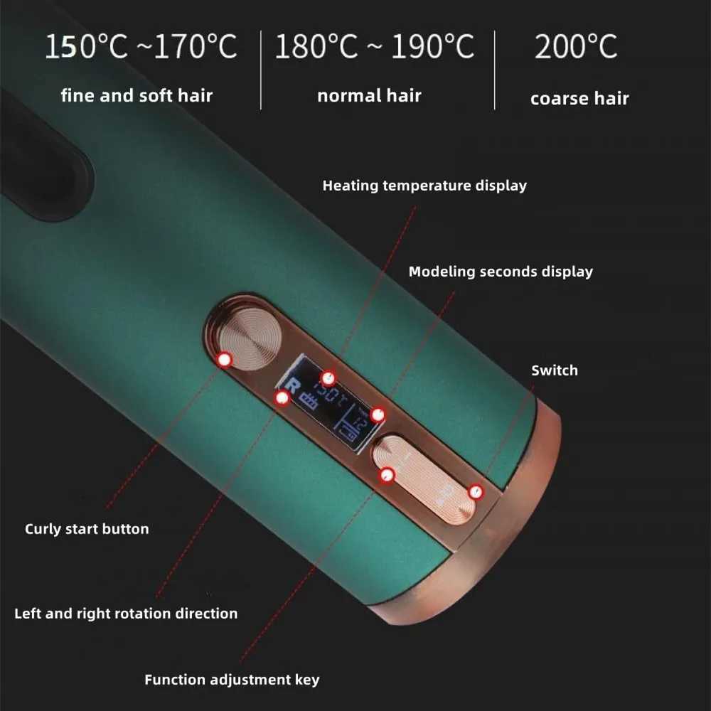 Curling Irons Hair Curlers Automatic Cordless Hair Curler Iron USB Rechargeable LCD Display Wireless Ceramic Rotating Curling Wave Hair Tool z250304
