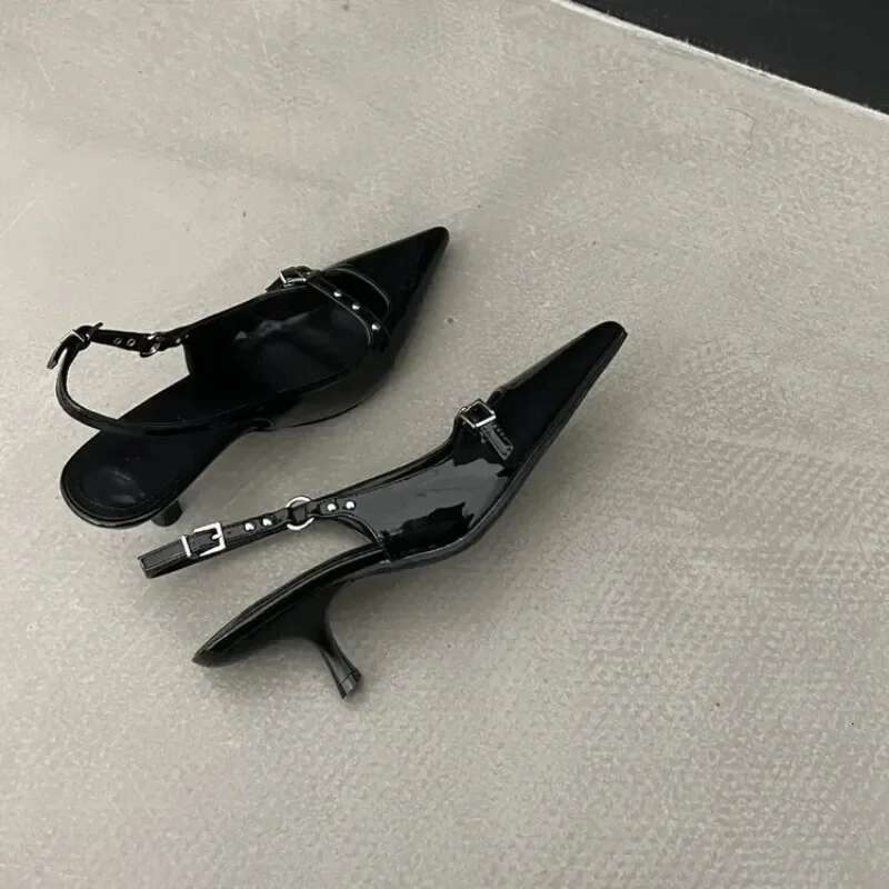 Sgback Sandals Fashion Women Med Heels Pumps Rivet Shoes Elegant Pointed Toe Female Mules Dress Slides Denim Sandalias
