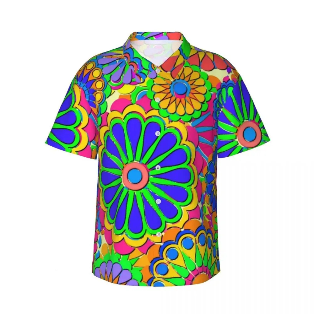 Hippie style vacation shirt for men colorful floral power casual shirt Hawaiian short sleeved classic oversized shirt birthday gift 250227