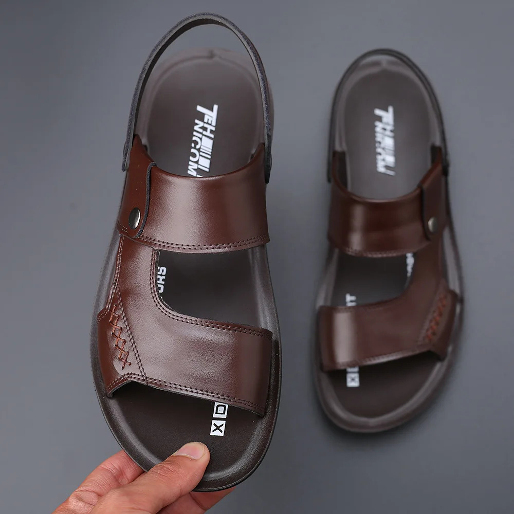 Retro Sewing Sandals Transfer Slipper Non-slip Genuine Cow Leather Shoes for Men Comfortable Casual Summer Fashion British Style 250303