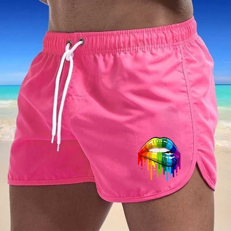 Summer Mens Shorts Lip Printing Sport Casual Fitness Breathable Training Drawstring Candy Colors Loose Male Beach Pants S-3XLT250304