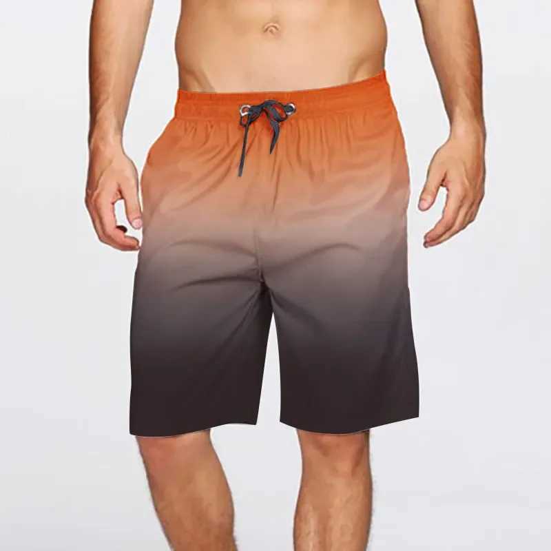 Gradient Swimming Trunks Mens Beach Pants Hot Spring Summer Holiday Shorts Lace Up Pocket Elastic Rise Shorts For Man T250304