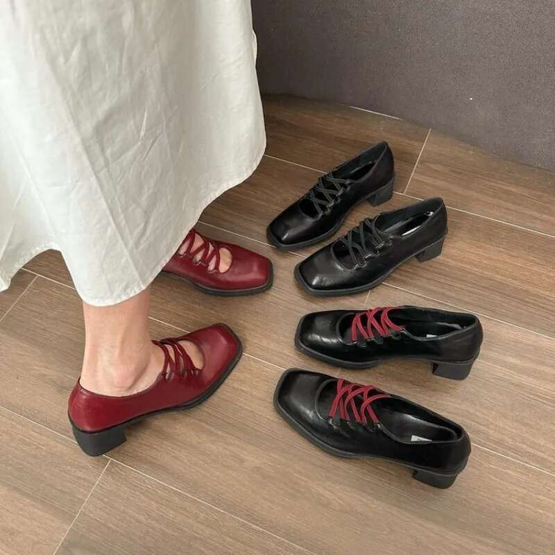 Women's High Heels Ballet Women Sandals Fashion Square Toe Retro Chunky Shoes Ladies Trend Autumn Pumps Mujer