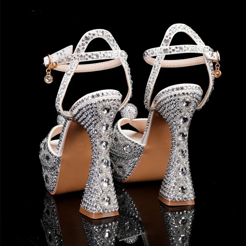 Handmade Full Rhinestones Peep toe Women Sandals Fashion Crystal Platform Wedges High heels Summer Wedding Sandals Shoes 250228