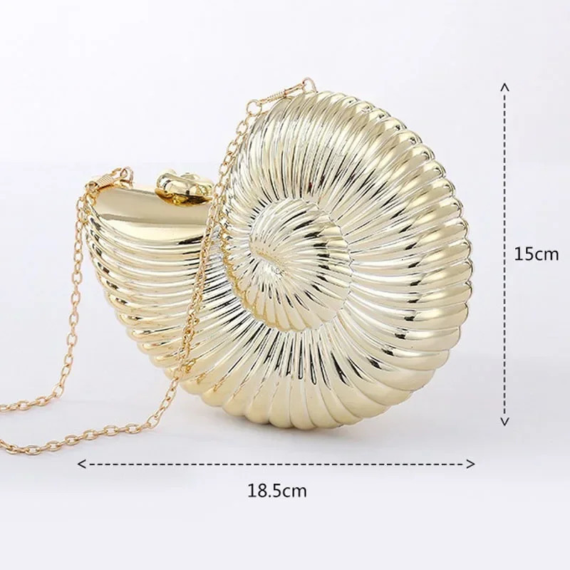 Simple Conch dinner bag female shoulder messenger cross body fun personalized metal chain clutch acrylic shell phone 250303