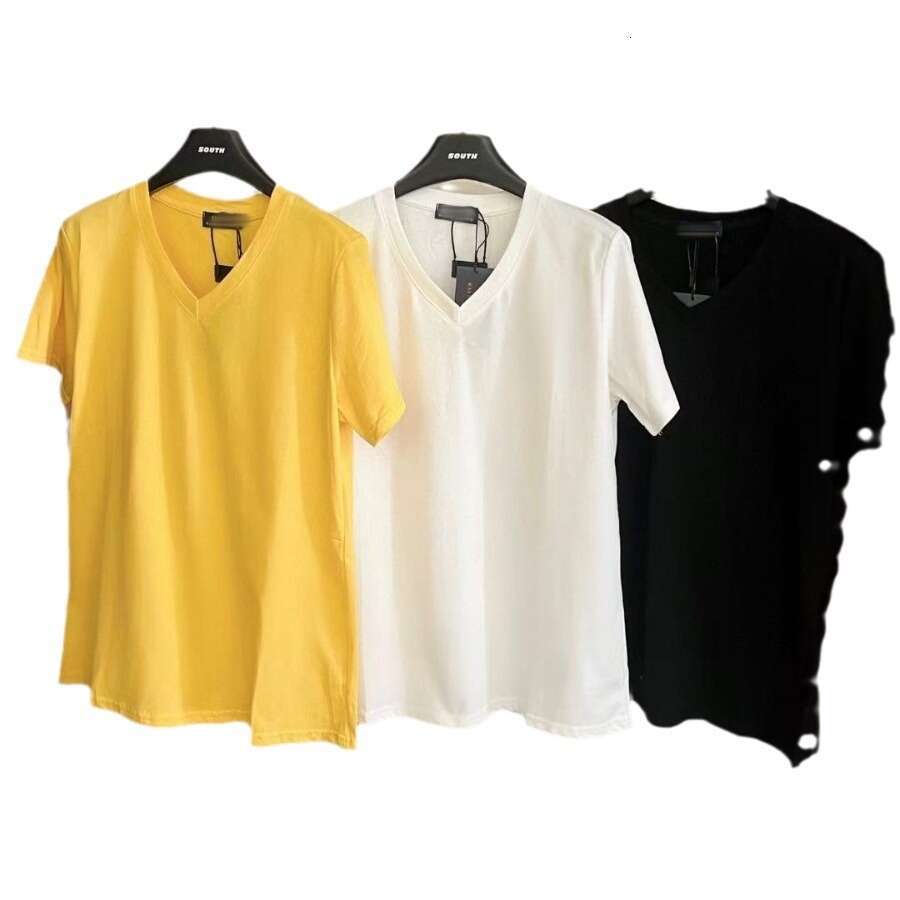 Embroidered Double Yarn V-Neck T-Shirt For Women, Loose And Slimming, Lazy Style, Casual Short Sleeved, Summer