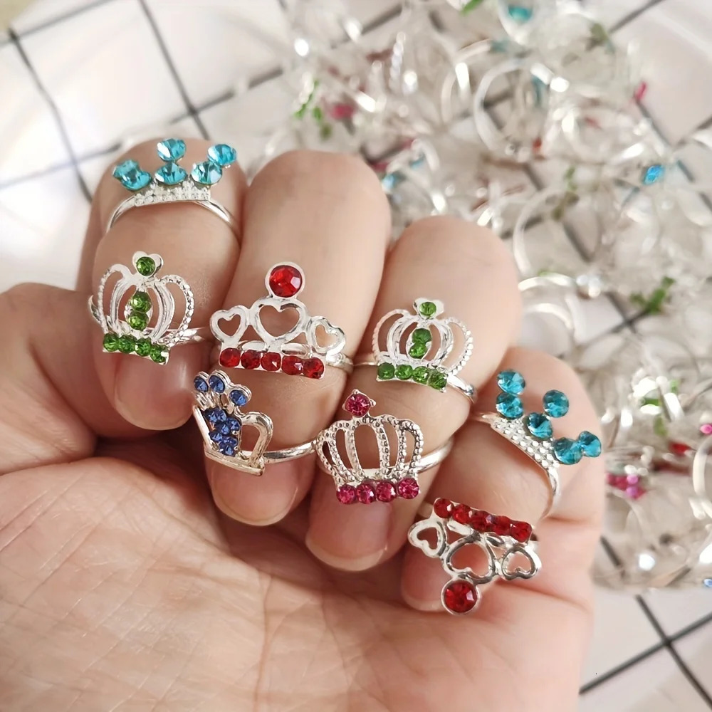 36pcs Zircon Rings For Girls Kids Child Jewelry Adjustable Little Crystal ring Gift Resin ring With box 250304