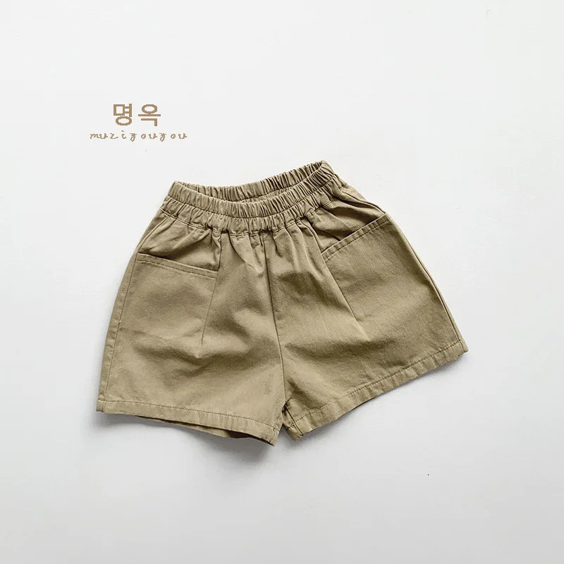 Summer Children Shorts 1-8Y Boys Girls Cotton Pocket Solid Pants Daily Short Trousers Korean Toddler Wear Kids Clothing 250304
