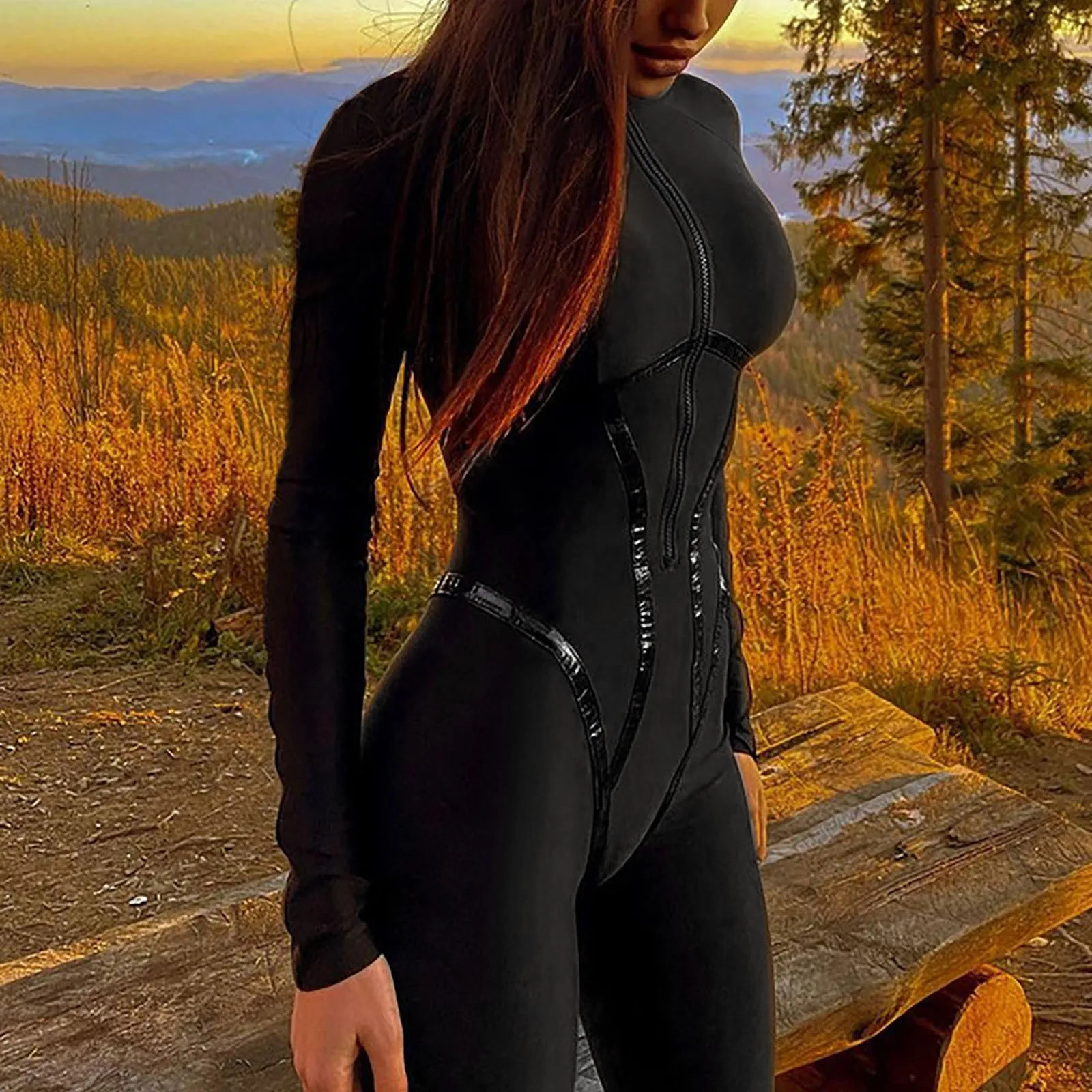 Womens Clothing Promotion Long Tight Jumpsuit Sleeve Sports With Zip Playsuits Sporty Combinaison Femme 250303