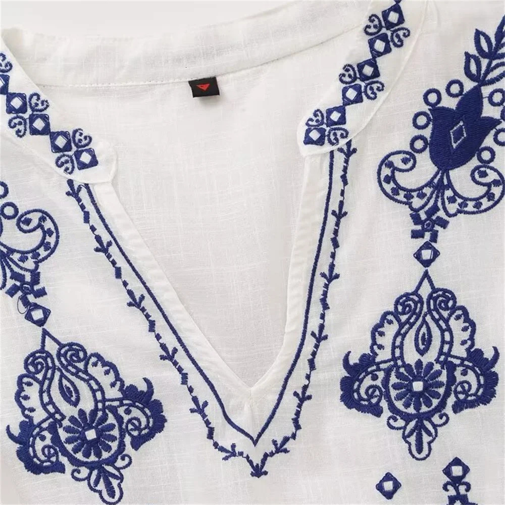 UNIZERA Summer Womens Fashion Versatile Loose and Slim V-neck Beaded Embroidered Long sleeved Shirt 250228