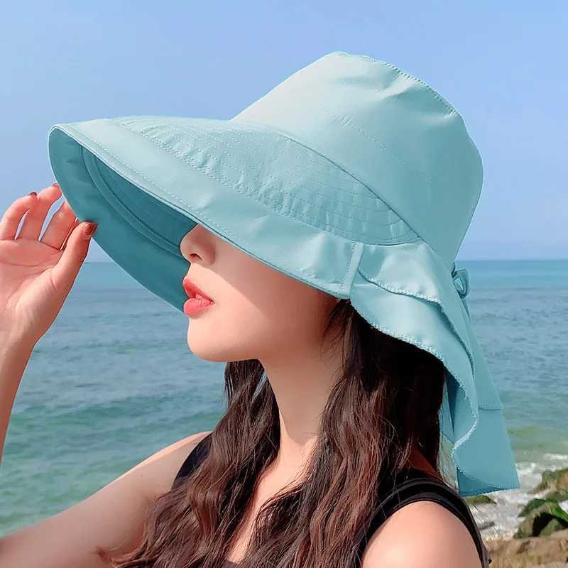 Sparsil Womens Summer Hat for The Sun Wide Brim UV Neck Protection Solar Beach Hats Foldable Ponytail Travel Sun Panama CsXJ250304