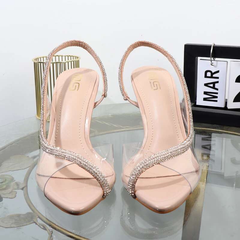 high heels Pointed 2025 summer fishmouth transparent rhie stiletto sandals banquet fashion plus size women's shoes
