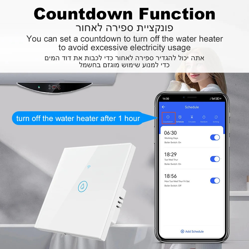 40A Tuya WiFi Smart Water Heater Boiler Switch 8000W Smart Life App Remote Control Energy Monitoring Voice Google Home Alexa 250303