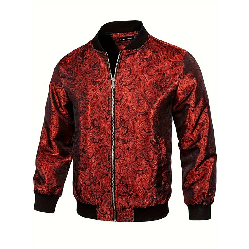 Gold Paisley Jacket Mens Clothing 3D Printed Colorful Long Sleeve Zipper Jackets Graphic Street Trend Autumn Bomber Coat 250304