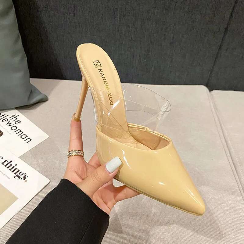 High Heel Pointed Toe High Heels Muller Slippers Women Summer Woman Fashion Metal Decoration Shallow Party Female Shoes
