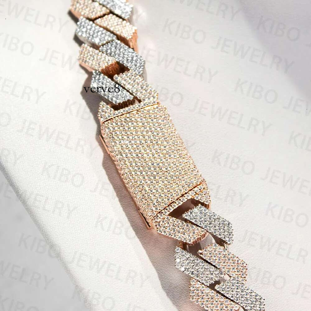 Iced Out Two Tone Vvs Necklace Sterg Sier Rose Gold Plated Big Huge 18Mm Cuban k Moissanite Chain