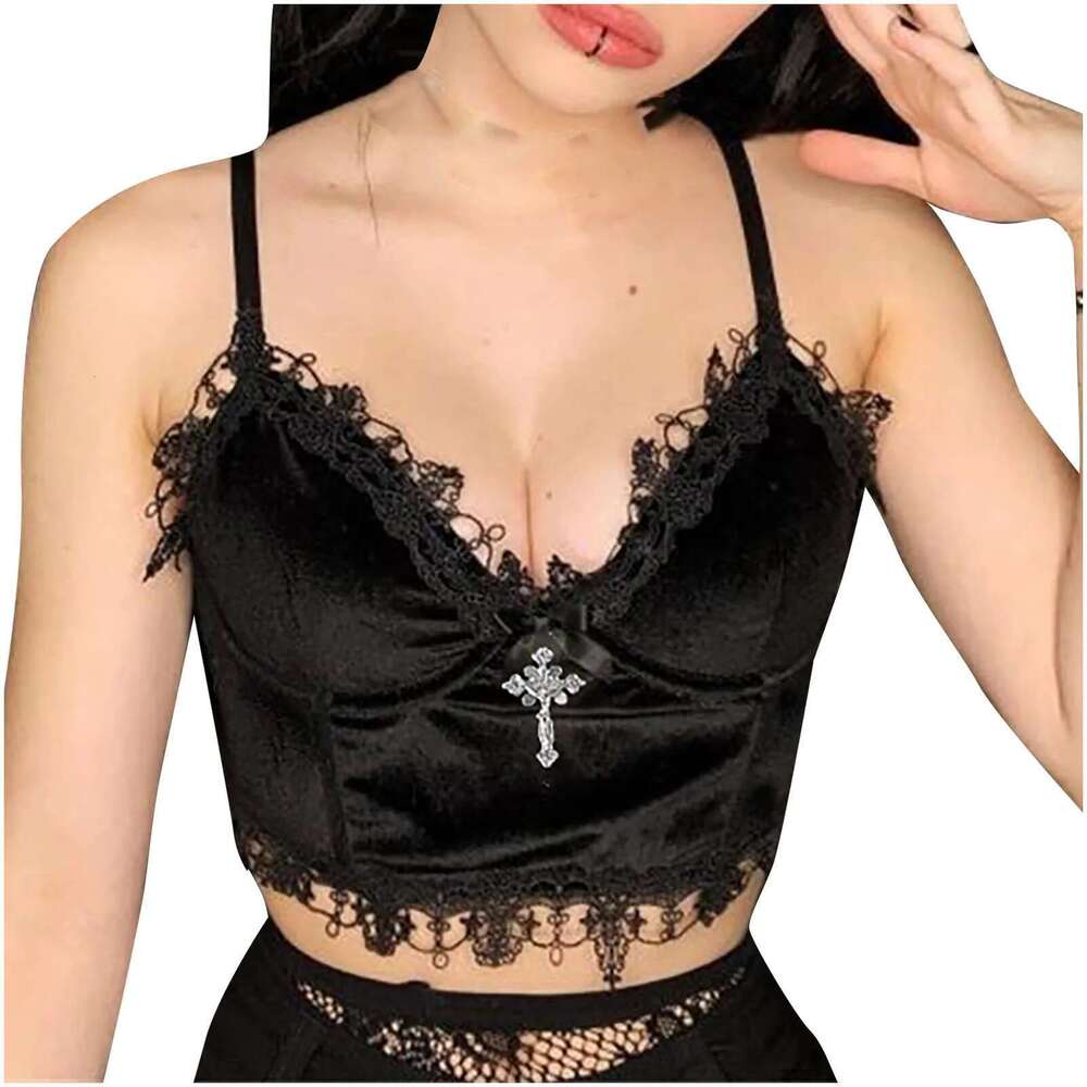 Women's Veet 311 Gothic Lace Bandage Sleeveless Vest Crop Tank Tops Shirt Bra Top 2x