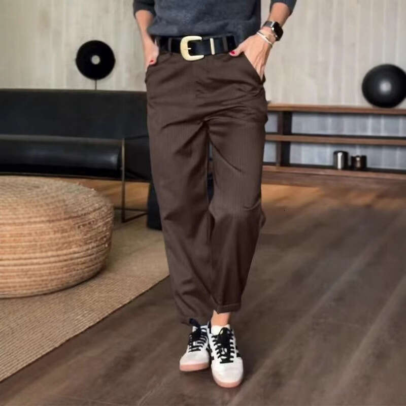 European American Spring and Autumn Women's High Waist Simple Straight Tube Versatile Design Sense Pants 2025 New Casual Fashion Trendy Clothing