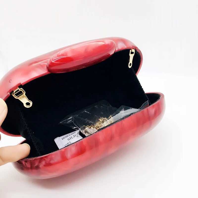 Luxury Designer Handbags Pearlescent Round Acrylic Evening Clutch Bags Wedding Party Vintage Red Chain Crossbody Bag Mini Wallet Z250303