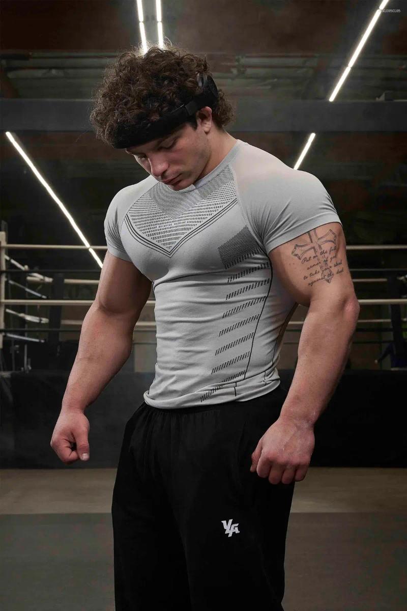 Men's T Shirts Sports Fitness Trainer Clothe Quick Dry Breathable Stretch Tights Joggers Outdoor Casual Short Sleeves