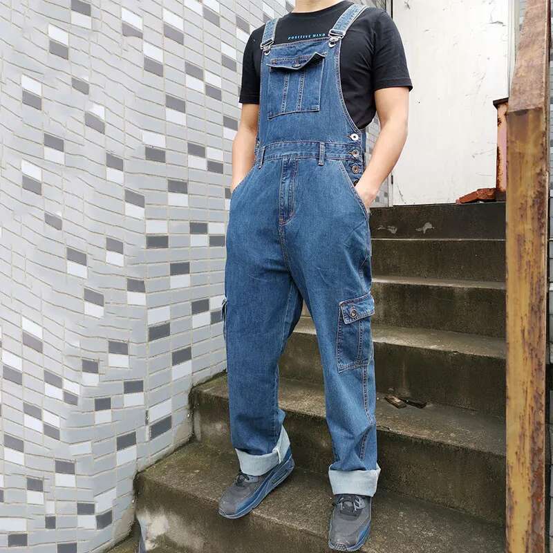 Denim Overalls Jumpsuit Large Strap Straight Pants Blue Jeans Men's Plus Size Work Clothes More Sizes 30-48 50