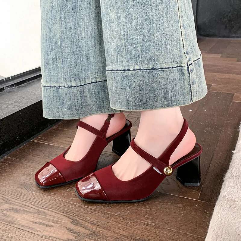 New Summer High Heel Women Sandals Fashion Square Toe Design Style Banquet Party French Retro Lady Dress Shoes