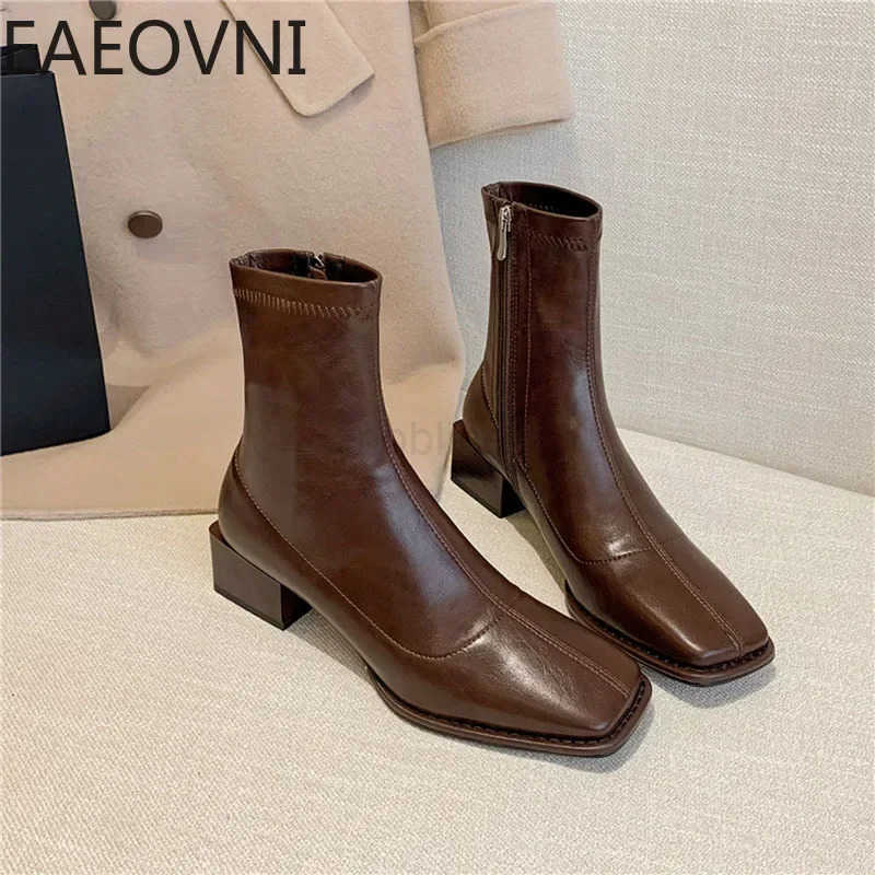 Fion Style Ankle Boots Wen Shoes Zippers Low Heel Bota Ladies Cfort Morder Short Bootties Z250304