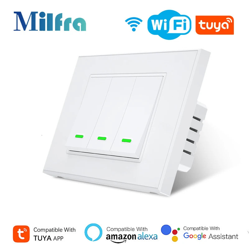 Milfra Smart Wifi Switch IT KR Standard Wireless Home Wall Button Switches 1/2/3 Gang Tuya Smart Life App Voice Control by Alexa 250303