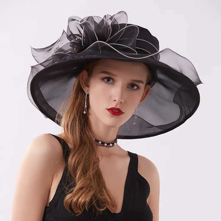 Eugenia European style hat vintage flower top hat womens summer mesh fisherman hat sun protection foldable sun hatXJ250304