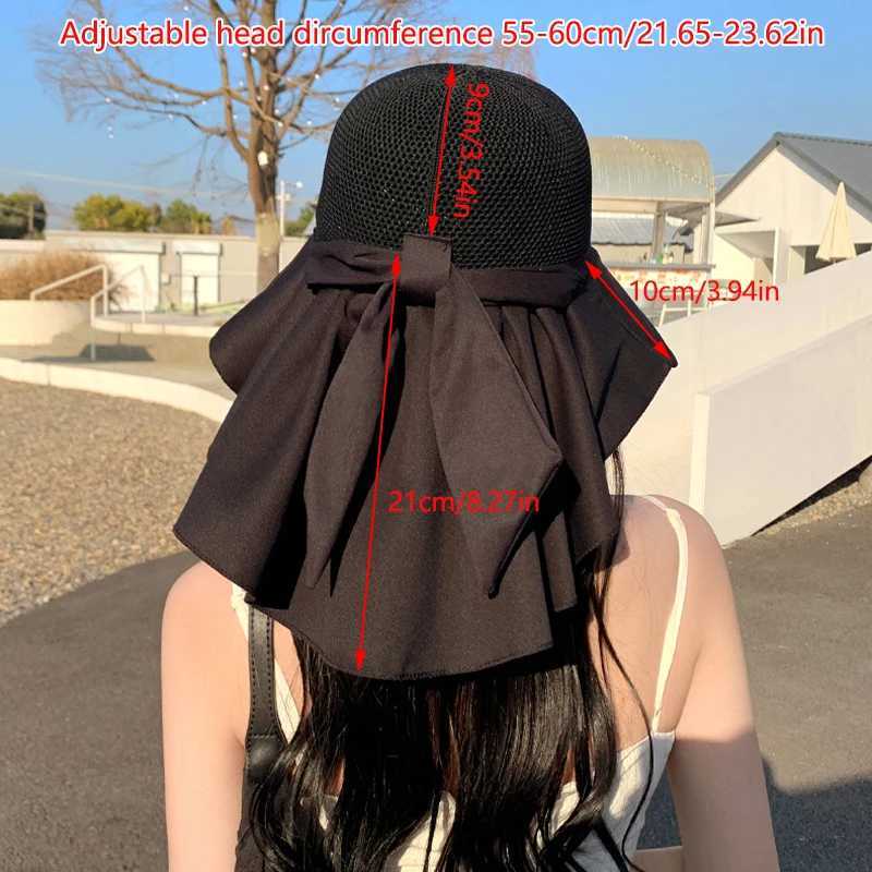 Summer Women Bucket Hat With Shl Lightweight Breathable Mesh Face Neck Protection Sun Hat Bow Pleat Beach C Design TravelXJ250304